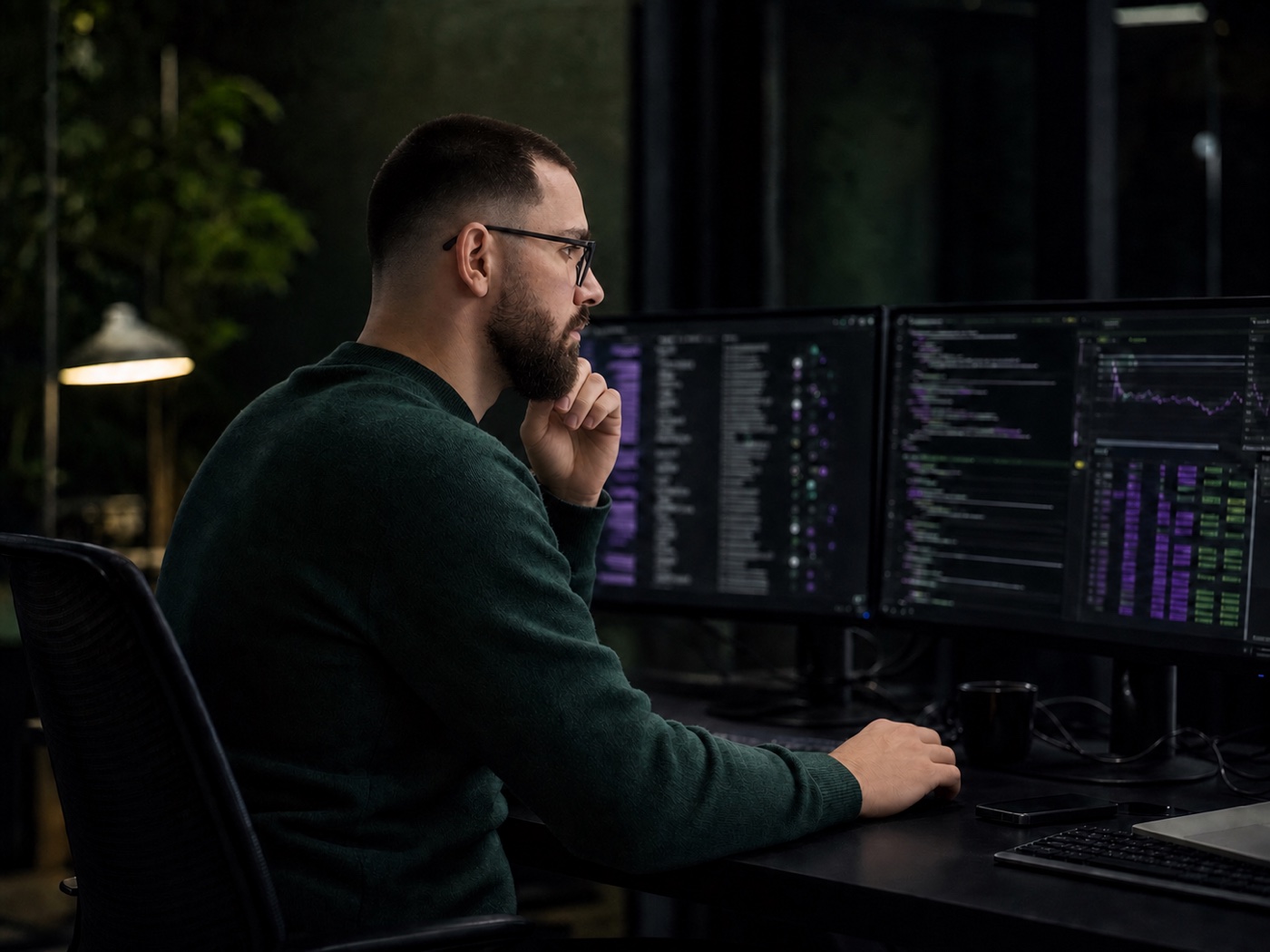 Horia Adamov reviewing software release evidence at a workstation